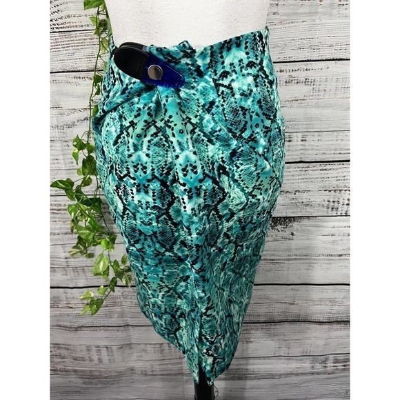 Liz Claiborne Skirt size 6 Teal Black Faux Snake Skin Pencil Stretch Knee Career - Picture 9 of 10
